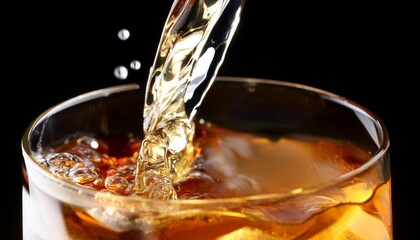 Poster - a close up of a liquid pouring into a glass with a black background