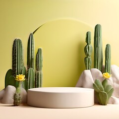 Canvas Print - podium-3d-background-cactus-product-summer-cosmetic-platform-display-desert-background-3d-podium