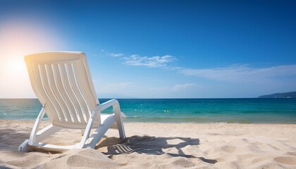 Wall Mural - white lounger chair on sandy beach under sunny skies