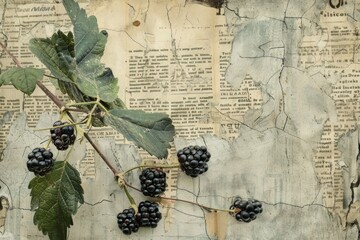 Canvas Print - Blackberries ephemera border backgrounds plant fruit.