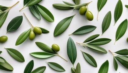 Poster - seamless pattern with green olives leaves illustration