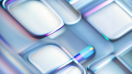 Wall Mural - abstract wallpaper with glowing 3d grid, waves, geometric square cube, reflective material glass, gl
