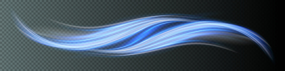 Wall Mural - soft blue glowing curved lines. 3d vector glossy waves. air effect. isolated on transparent backgrou