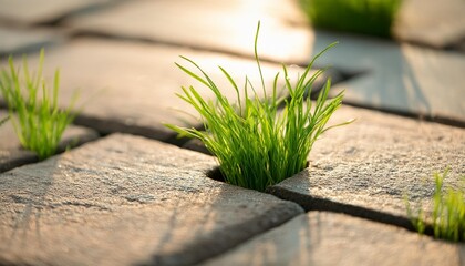 Sticker - close up of small grass growing between pavers on patio