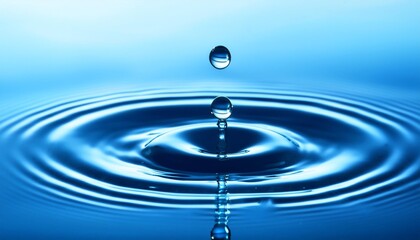 Poster - blue drop water liquid blue water drop ripple background