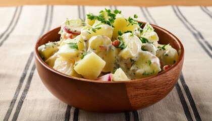 Wall Mural - a detailed view of a bowl of potato salad placed on a table