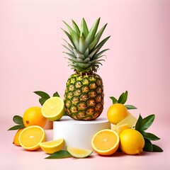 Sticker - podium-fruit-background-mockup-beauty-product-platform-citrus-summer-natural-cosmetic-background