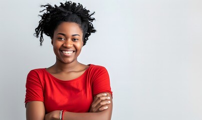 woman arms crossed across her chest, with a confident smile