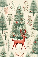 Canvas Print - Christmas patterns tree backgrounds mammal.