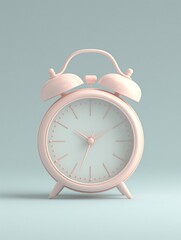 Wall Mural - Pink alarm clock with classic design standing on a blue background, marking the time on a minimalist and conceptual image