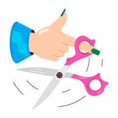 Wall Mural - A flat sticker showing a hairdresser hand with salon scissors

