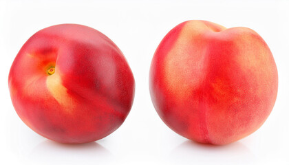 Vibrant ripe peach isolated on white. Fresh nectarine. Delicious summer fruit. Tasty and healthy food.