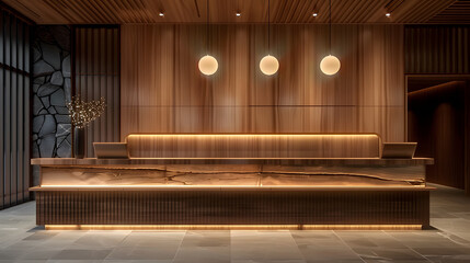 Poster - Japanese hotel design, reception desk, wood