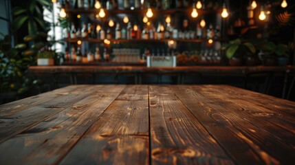 Poster - Menu display on wooden table at bar or cafe, blank space.