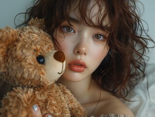 Beautiful young woman with a teddy bear