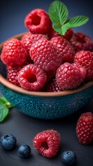 Wall Mural - a bowl of raspberries are lying on the table