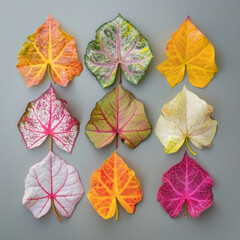 Wall Mural - Different colors and shapes of caladium leaves, top view