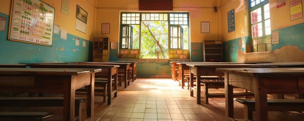 Wall Mural - Interior of a traditional primary school classroom.