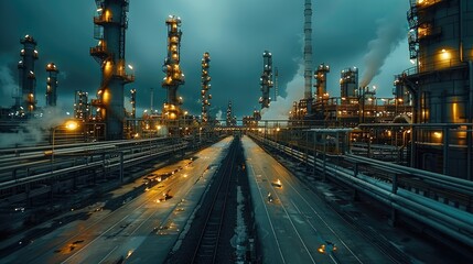 Leinwandbilder - Refinery at night, Chemical Factory. Generative AI.