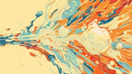 Wall Mural - Vibrant Abstract Paint Swirls in Blue, Orange, and Yellow Hues