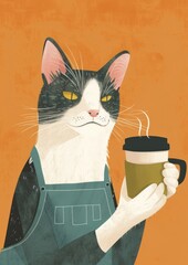 Sticker - A student cat in person character coffee mammal animal.