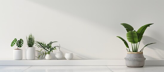 Poster - White wall with tasteful houseplants chic decor and ample copy space image