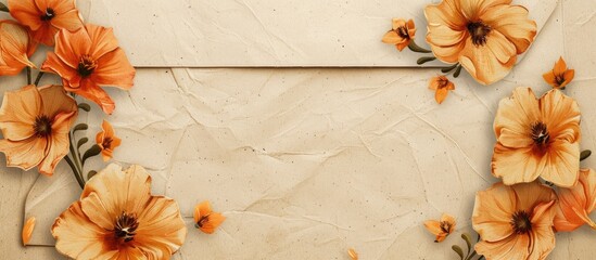 Leinwandbilder - Kraft paper envelope adorned with lovely orange flowers and a blank space for a message. with copy space image. Place for adding text or design
