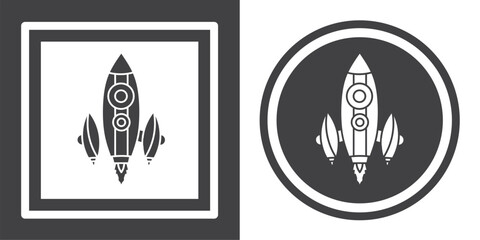 Sticker - Vector. Rocket symbol. Black and white icon symbol design in flat.