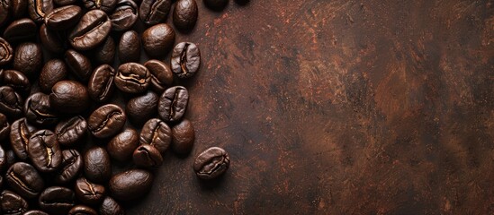 Fototapete - Background featuring roasted dark coffee beans offers copy space image