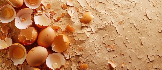 Fototapete - Crushed eggshells on a blank canvas with copy space image available
