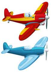 Wall Mural - cartoon happy traditional plane with propeller flying on white background illustration for children