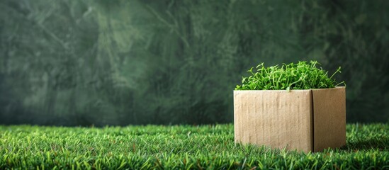 Aufkleber - Box with green grass and copy space image