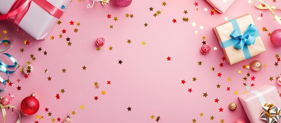 Poster - Flat lay composition with decorative elements conveying a celebration concept featuring copy space image for text insertion
