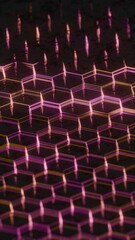 Wall Mural - Illuminated Hexagonal Pattern with Neon Pink and Yellow Lights..