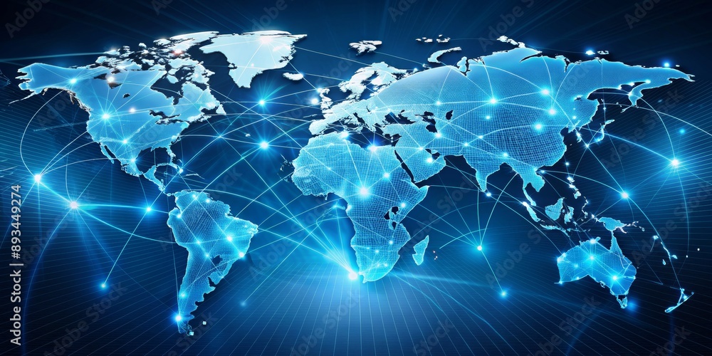 Digital World Map with Global Network Connections - Abstract Futuristic ...