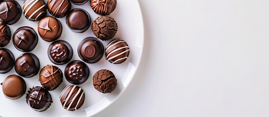 Aufkleber - Plate with chocolate candies isolated on a white background providing ample copy space image