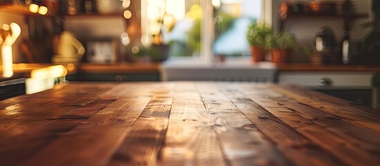 Aufkleber - Blurry kitchen background with table top in focus perfect for copy space image