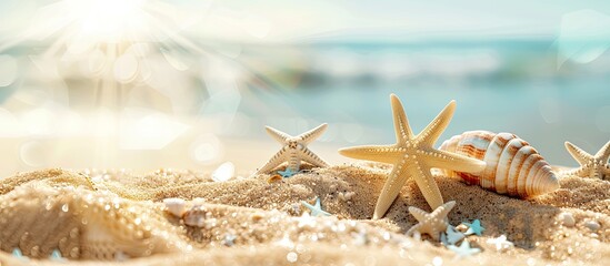 Poster - Beach scene with sand during summer showcasing a copy space image