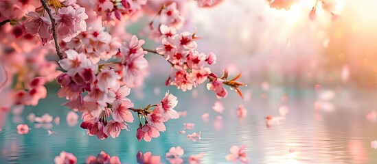 Leinwandbilder - A serene summer scene featuring gorgeous cherry blossoms perfect for a copy space image