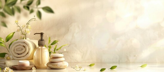 Leinwandbilder - Light background with beauty and body care items composition Suitable for text conveys a spa concept through a relaxing copy space image