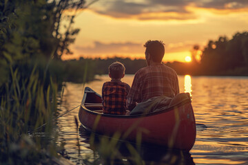 Canvas Print - family camping and enjoying lake activities