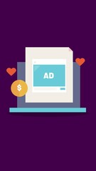 Wall Mural - Digital advertising campaign on social media, Social media ad campaign budget, Cost per impression, Digital paid promotion. Vertical video clip.