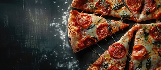 Poster - Template for promoting Restaurants or pizzerias with a mouthwatering margarita pizza on a copy space image