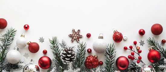 Poster - Festive Christmas decorations showcased on a white backdrop with copy space image