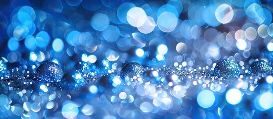 Aufkleber - Blurry blue and silver glittering bulbs create a festive Christmas backdrop, ideal for holiday celebrations or any festive occasion, with a sparkling circle of lights, perfect as a copy space image.