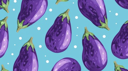 Sticker - Seamless Pattern of Eggplants on Blue Background