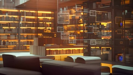 Modern Library with Digital Overlay