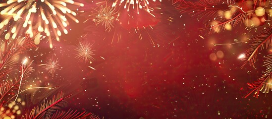 Poster - New Year fireworks with a decorative background and available copy space image.