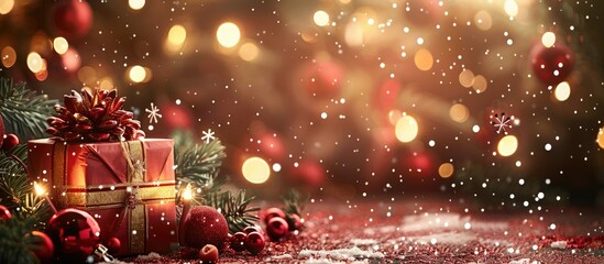 Poster - Christmas decorations surround a gift box, creating a festive copy space image.