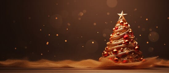 Aufkleber - Bright New Year banner featuring a wooden Christmas tree in a prominent position with plenty of copy space image.